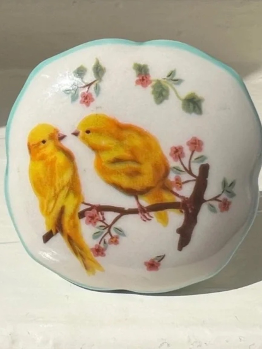 Anthropologie Ceramic Drawer Knobs, Yellow Birds, Floral: Set of 2, 1.75 X 1"